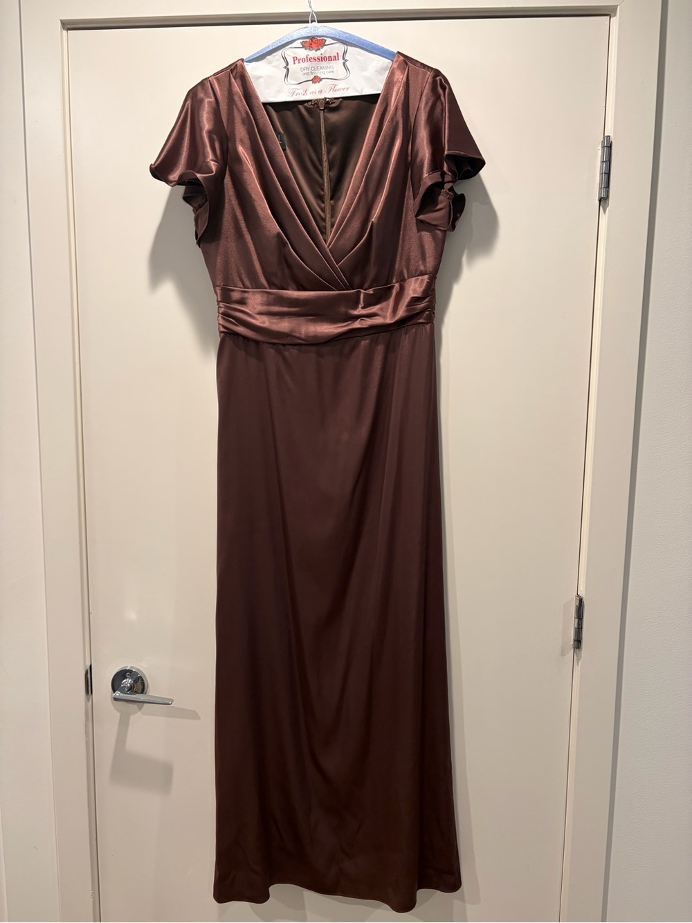 Social Bridesmaids Satin Brown V-Neck Maxi Dress
